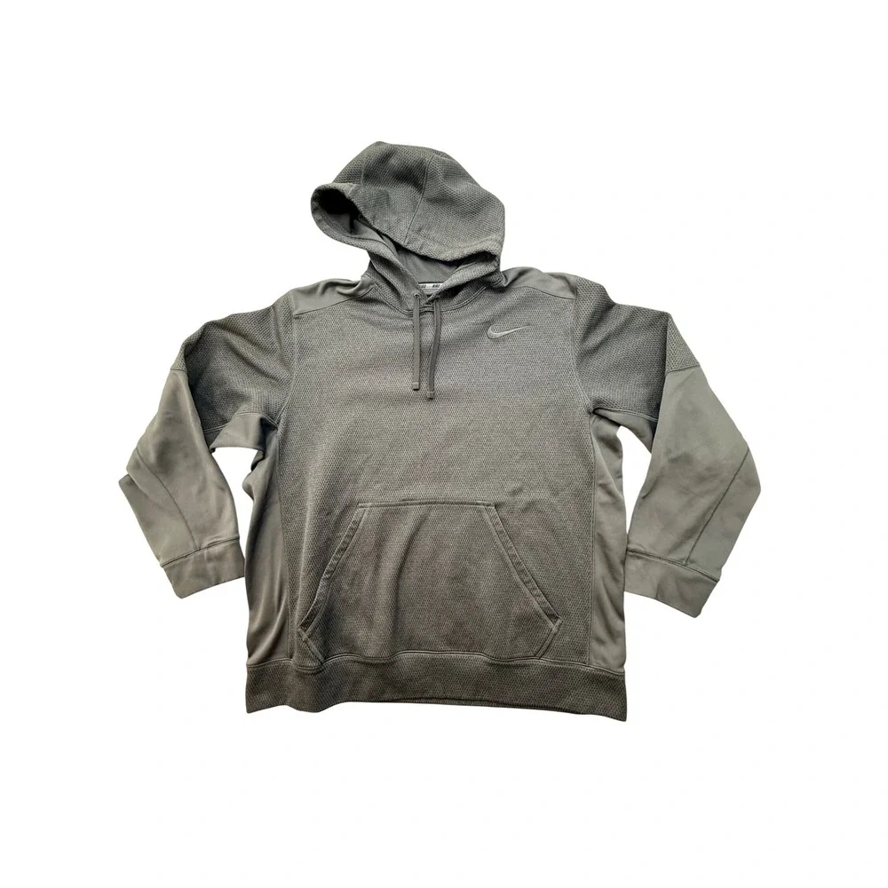 Nike Therma-FIT Mens XL Hoodie Gray Textured Grid Fleece Pullover Sweatshirt